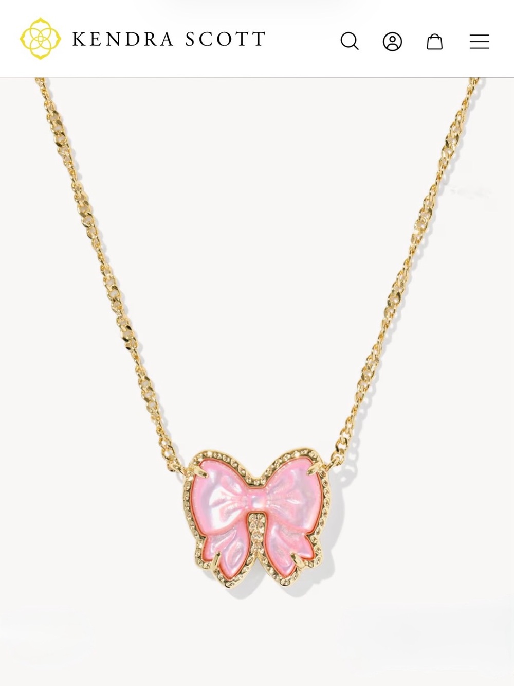 Brand New! Kendra Scott-Haley Bow Gold Pendant Necklace-Pink
